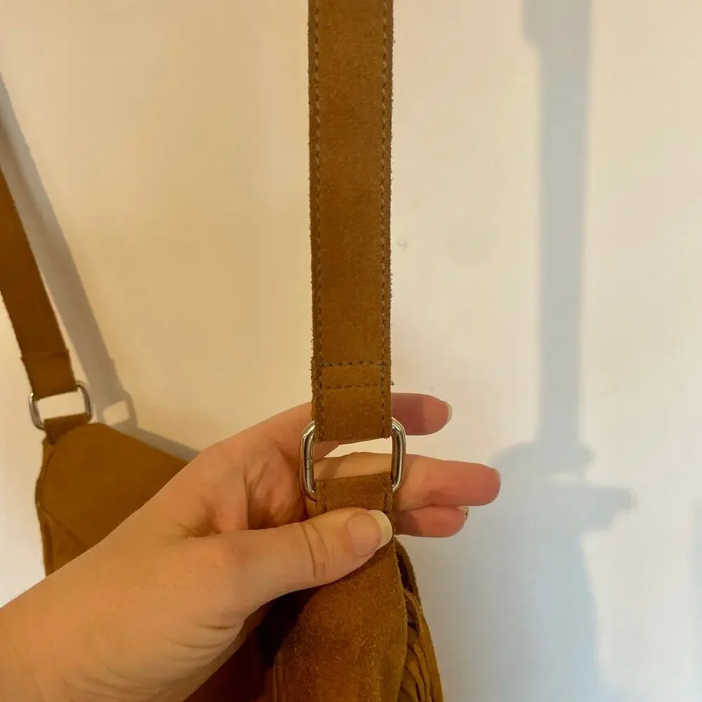 Ten79LA Ricky Suede Tan Crossbody Bag Fringe Western Native Inspired